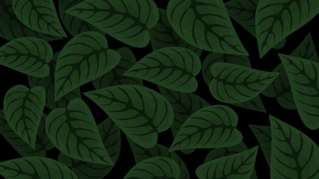 Seamless leafy pattern with darker shaded tropical foliage leaves