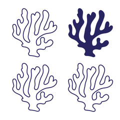Obraz premium Stylized marine coral illustrations in dark blue color and line art for decorative purposes