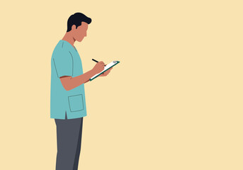 Medical professional writing on a clipboard healthcare worker doctor nurse medical staff patient care.
