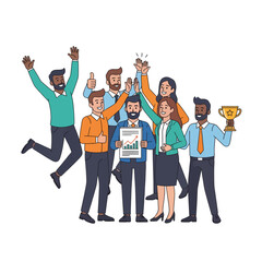 Obraz premium Diverse Team Celebrating Success with Trophy and Chart.