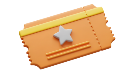 Orange ticket with star and lines isolated on a transparent background