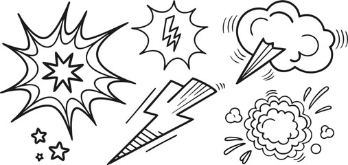 Collection of comic book style sound effects and symbols