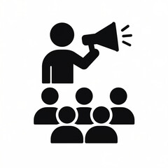 Public Speaking Vector Icon &ndash; Person with Megaphone Addressing Crowd, Communication and Leadership Illustration