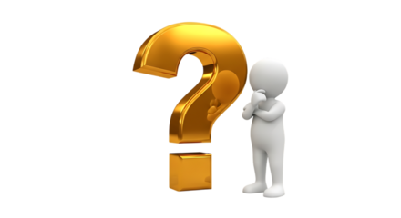 Golden question mark and thinking figure isolated on a transparent background