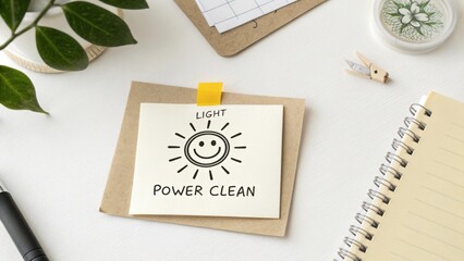 Motivational Note for Home Organization Featuring Smiley Face and Text on Sticky Pad in an Aesthetic Workspace Setting