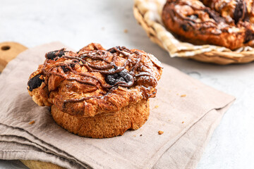 Chocolate almond brioche bread. perfect for recipe, article, catalogue, or any commercial purposes.