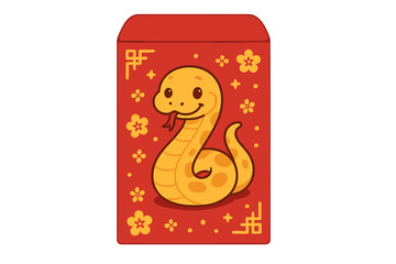Fototapeta premium Chinese new year 2026 year of the snake. Cute zodiac snake on a red envelope. Lucky money packet Ang Pao design. Modern vector illustration for lunar new year celebration.