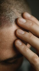 Close-up Photo of Hand on Scalp (Itching) Vertical