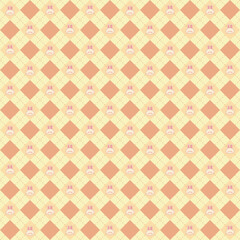 Retro Geometric Seamless Pattern with Vintage Pink Floral Tile Design