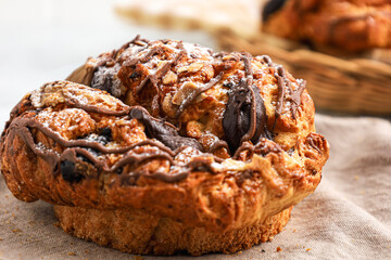 Chocolate almond brioche bread. perfect for recipe, article, catalogue, or any commercial purposes.