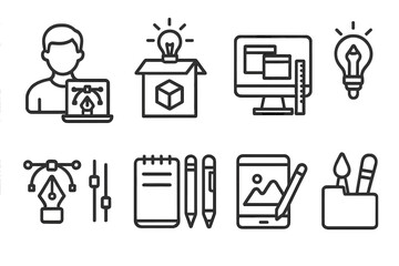 Graphic design line icon set. Creative process, designer tools. Vector collection for digital drawing, branding identity, UI UX kit, app development, and creative idea.
