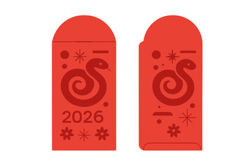 Chinese new year 2026 year of the snake. Modern minimal red envelope lucky money pocket design. Angpao or lai see packet vector illustration template for holiday greetings.
