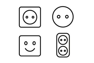 Outlet line icon set. Minimalist vector pictograms with editable stroke. Electricity, power, and energy symbols for UI, UX, web, and app design. Wall socket and happy face.