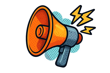 Vibrant 3D Megaphone Vector Cartoon Illustration with Halftone Pattern and Transparent Background, Loudspeaker Icon, Communication Symbol, Sound Amplifier Design