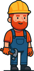 Friendly Construction Worker In Hard Hat Modern Character Illustration