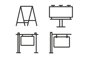 Sandwich panel billboard and signboard icon bundle, editable stroke minimalistic linear pictograms for card design, apps, banners, and posts, vector cartoon set
