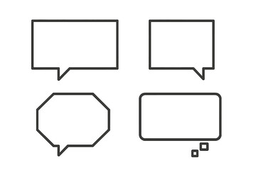 Set of clean minimal vector speech and thought bubbles with transparent background, ordered collection of simple conversation icons, chat and communication design elements