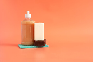 Soap as a means of protection from pollution and its beneficial properties. Various types of laundry soap close-up	