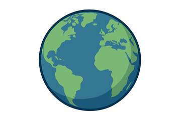 Naklejka premium Earth globe vector illustration. Planet world map icon showing America, Europe, Africa. Global symbol for environment, geography, international business, and travel. Isolated.