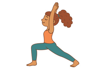 Young woman practicing yoga warrior pose with arms raised, fitness girl performing balance exercise, healthy lifestyle, meditation and mindfulness concept, inspirational wellness print