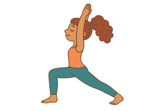 Young woman practicing yoga warrior pose with arms raised, fitness girl performing balance exercise, healthy lifestyle, meditation and mindfulness concept, inspirational wellness print - Powered by Adobe