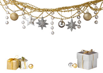 Christmas ornaments and gifts isolated on transparent background