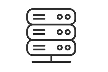 Vector computer server icon, network data storage minimalistic line art design with transparent background, digital technology hardware concept illustration