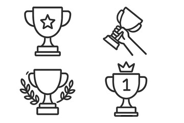 Winning Cup Outline Icon Collection Editable Stroke Style Perfect for Infographics Articles Books Flyers and Banners Vector Cartoon Trophy Illustration Set with Transparent Background