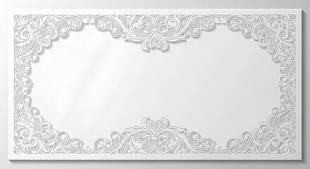 White background certificate template with elegant filigree borders, empty text space, soft top-down studio lighting.