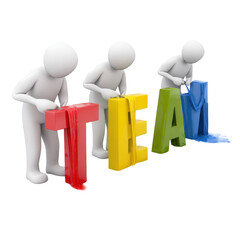 Teamwork Concept: Colorful Letters Painted by Figures