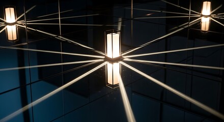 Fototapeta premium Modernist Lighting Fixture with Radiating Light Beams in Minimal Setting