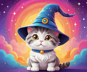Cute cat kawaii cartoon illustration artwork, detailed feline concept