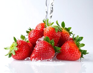 Red, juicy fruit arrangement with water cascading