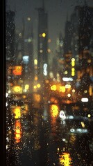 Obraz premium Rainy Night Cityscape View From Window