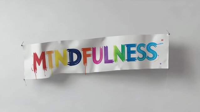 stylized handwritten banner with the word Mindfulness created using single continuous line in multiple bright and vibrant colors with decorative swashes