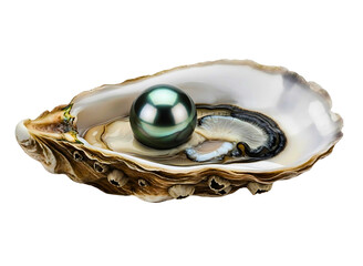 Black pearl in an oyster shell isolated on transparent background