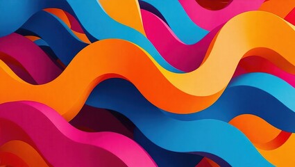Vibrant Wavy Ribbons: A Colorful Abstract Composition of Interlo