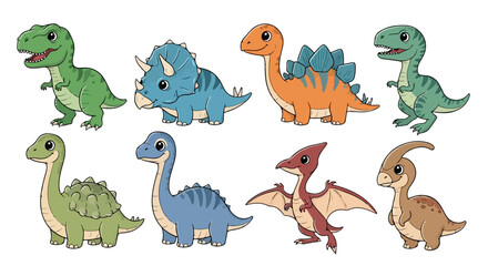 Cute Cartoon Dinosaur Collection T Rex Triceratops Stegosaurus and More Perfect for Kids and Education