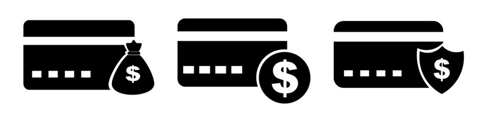 Credit card payment icon set vector. Financial, money, and secure transaction symbols