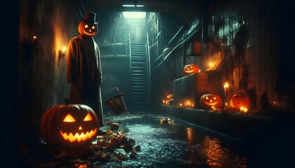 Pumpkin Head Horror in Haunted Darkroom