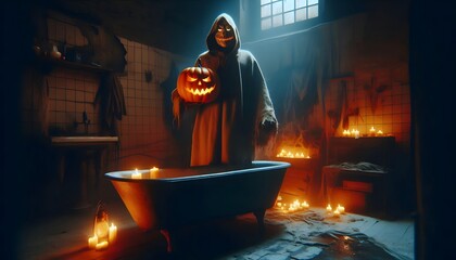 Pumpkin Head Horror in Haunted Darkroom