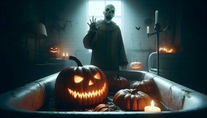 Pumpkin Head Horror in Haunted Darkroom