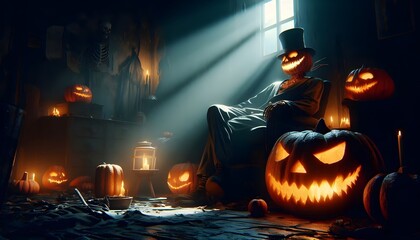 Pumpkin Head Horror in Haunted Darkroom