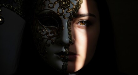 Mysterious Half-Masked Woman with Dramatic Lighting