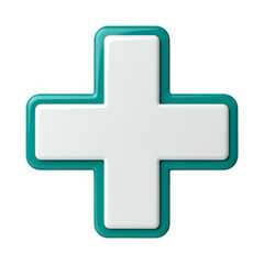 Obraz premium The illustration presents a glossy, three-dimensional cross symbol, meticulously rendered with a white inner section and a contrasting teal outline, set against a stark black background.