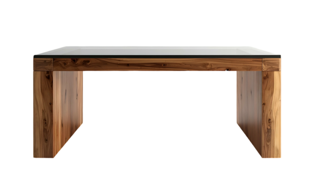 Modern wooden table showcasing natural wood grain and a minimalist design.