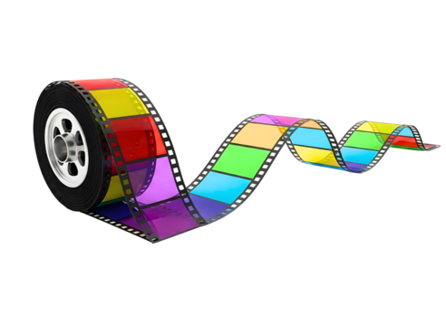 Car wheel with rainbow film strip isolated on transparent background