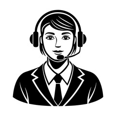 Illustration of a woman with headset and suit, likely a customer service agent