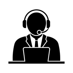 Illustration of a customer service representative with headset and laptop icon art