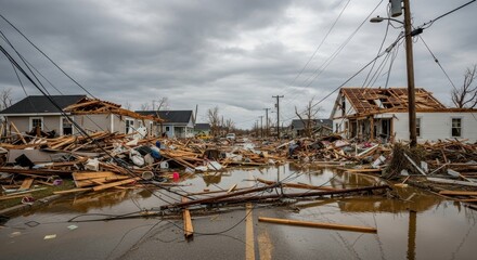 Severe Storm Damage with Flooded Streets and Destroyed Homes